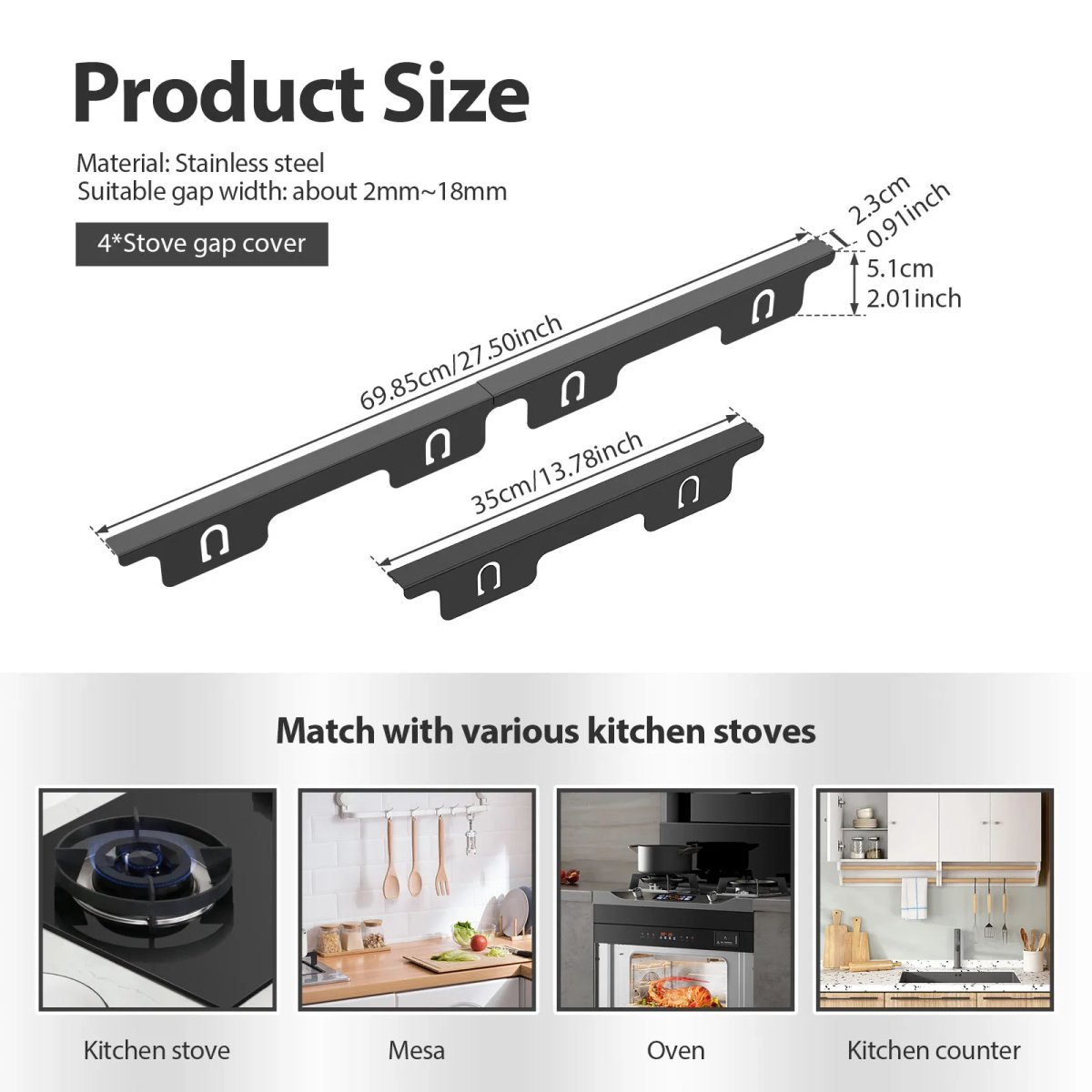 2 Pcs Stainless Steel Stove Gap Guard Reusable Stove Gap Covers Stretchable Stoves Gaps Filler for Household Kitchen Accessories - Image 3