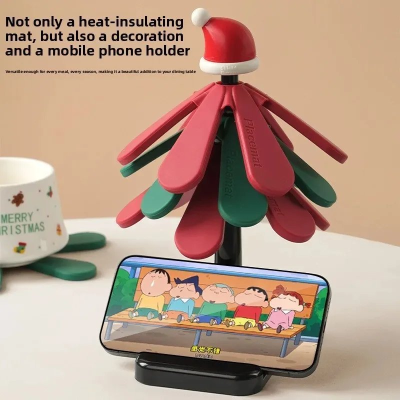 Christmas Tree Heat-resistant Pot Mathousehold Tea Cup Mat Foldable Partition for Convenient Storage Also A Phone Holder - Image 2