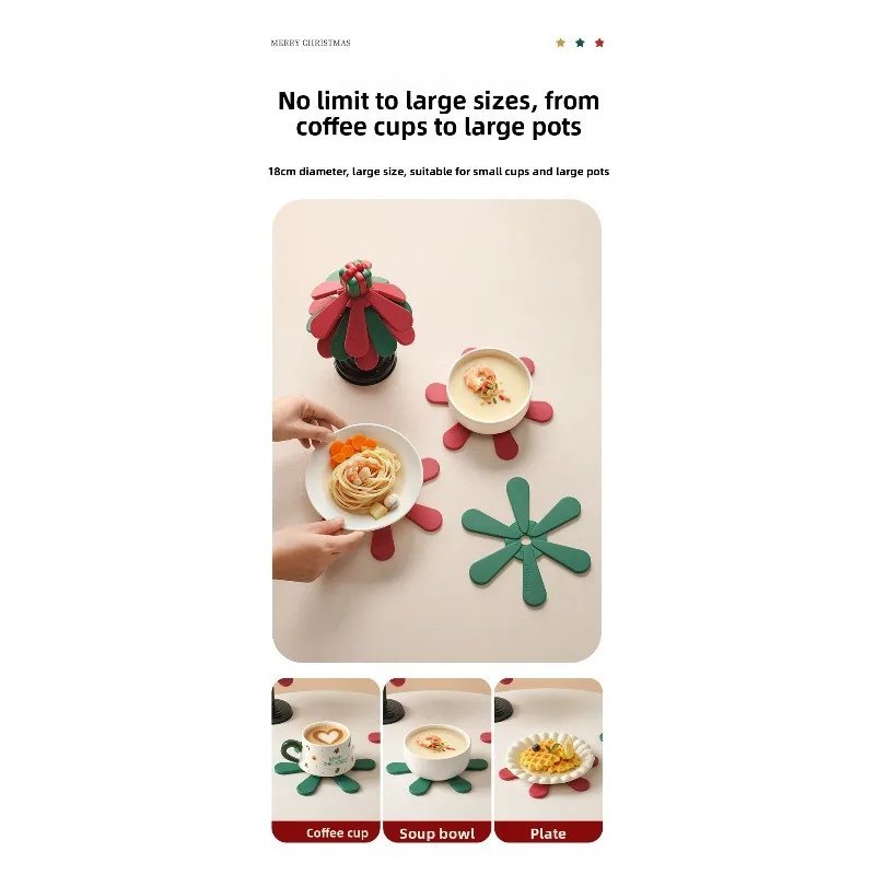 Christmas Tree Heat-resistant Pot Mathousehold Tea Cup Mat Foldable Partition for Convenient Storage Also A Phone Holder - Image 5