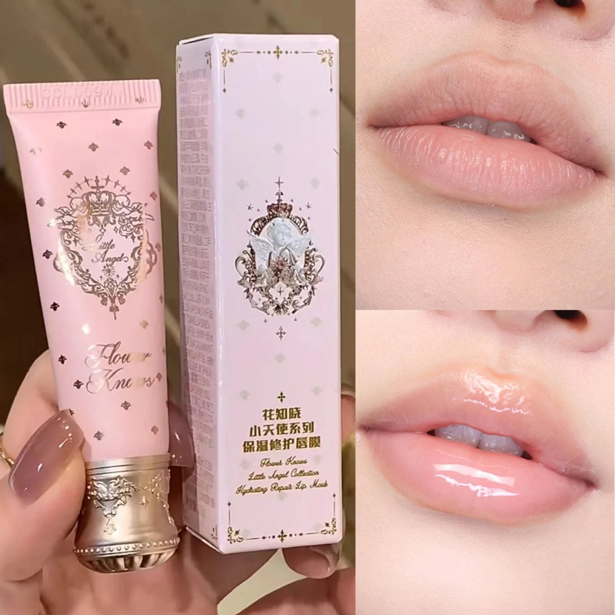 Flower Knows Little Angel Vegan Repair Lip Mask Hyaluronic Acid 24H Hydration Tinted Lip Care Lightweight Glossy Finish - Image 1