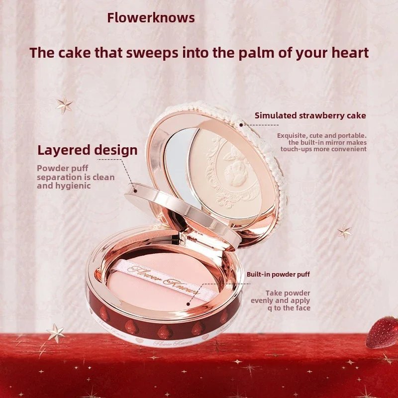 Flower Knows Strawberry Cupid Collection Pressed Powder Mineral Makeup Powder Foundation With Concealer & Finishing Vegan - Image 5