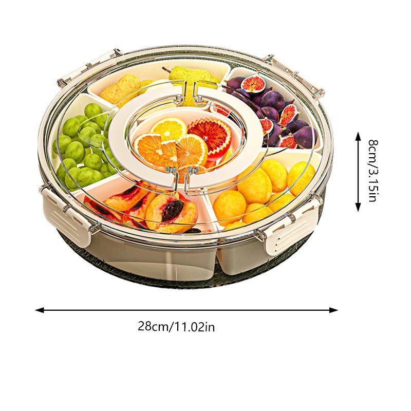 Fruit Tray Six Grids Multi Compartment Round Snack Box with Lid Handle for Home Organization Clear Divided Rotating Serving Tray - Image 6