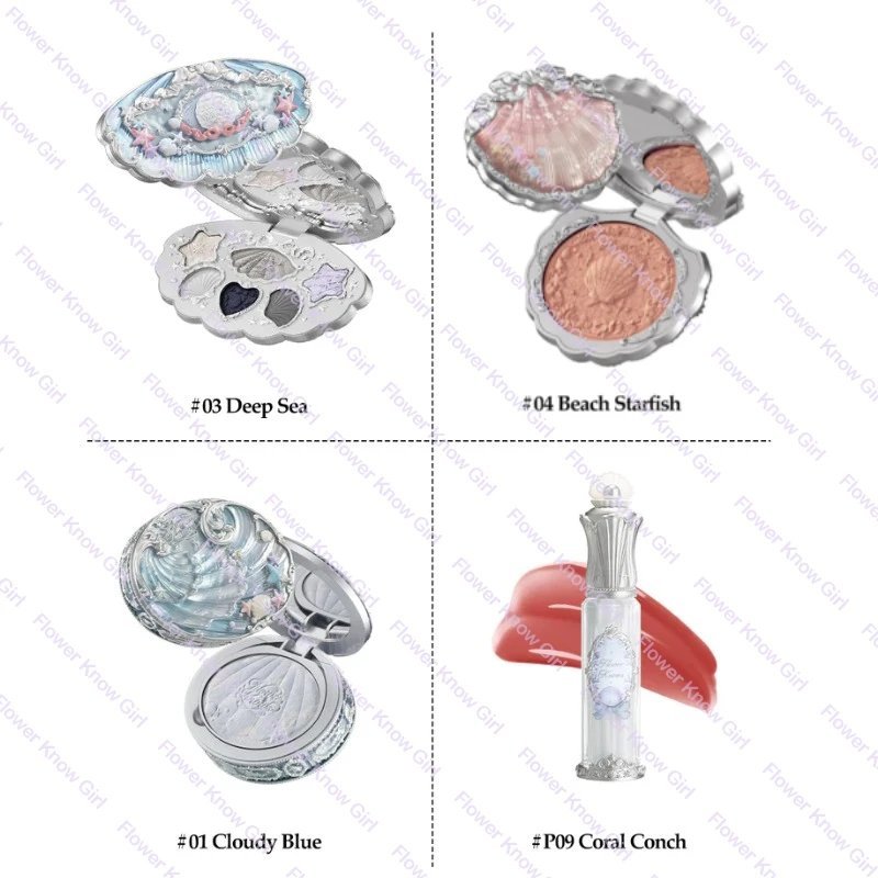 Makeup Flower Knows Shell's Jewel Mermaid Glow Set Eyeshadow Palette Blush Lip Gloss Makeup Bag Matte Glow Shimmer Primer kit - Image 3