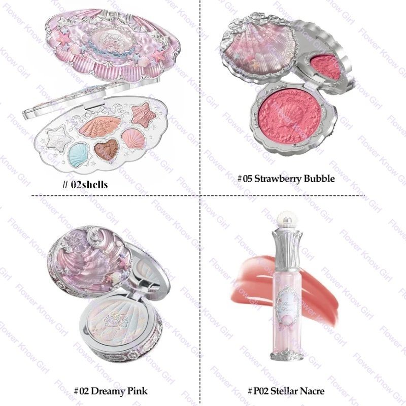 Makeup Flower Knows Shell's Jewel Mermaid Glow Set Eyeshadow Palette Blush Lip Gloss Makeup Bag Matte Glow Shimmer Primer kit - Image 5